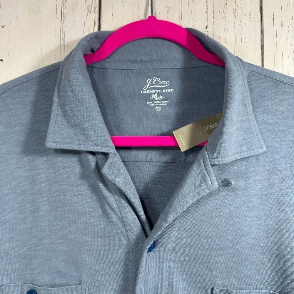 J.Crew Blue Garment Dyed Slub Cotton Knit Button Front Shirt XXL Coastal Casual - Picture 4 of 13